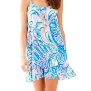 𝐋𝐈𝐋𝐋𝐘 𝐏𝐔𝐋𝐈𝐓𝐙𝐄𝐑 | SILK RUFFLE HEM COLORFUL DRESS